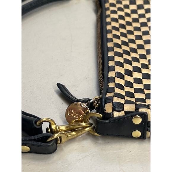 Clare V Los Angeles Petit Moyen Black Cream Woven Checkered Leather Bag Handbag - Picture 4 of 5